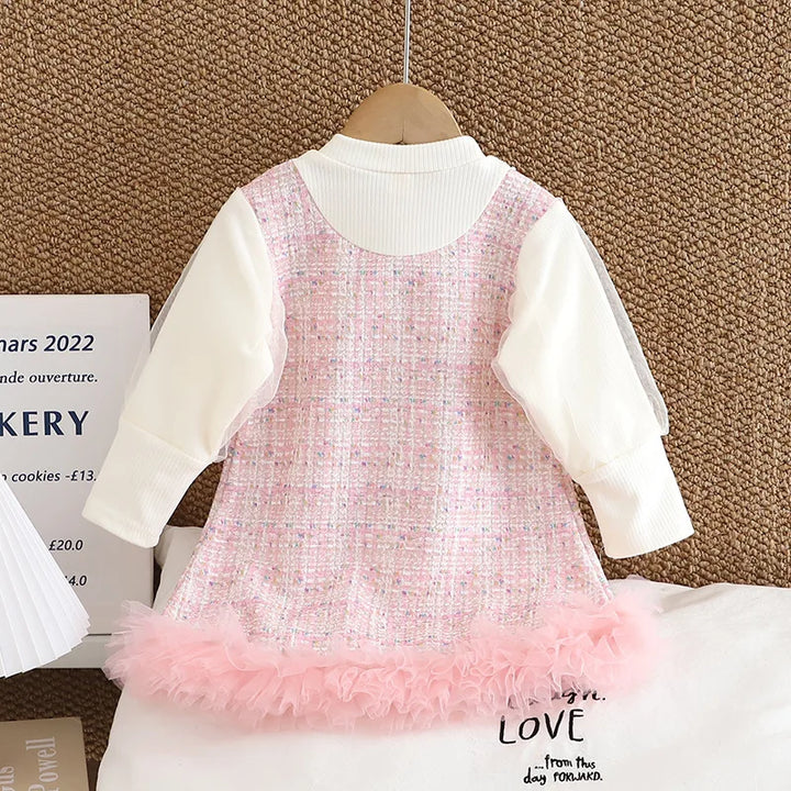 2024 Autumn Baby Girls Clothes 0-3Y Infant Plaid Mesh Patchwork Dress Toddler Sweet Outfit Girls Long Sleeve Princess Dresses