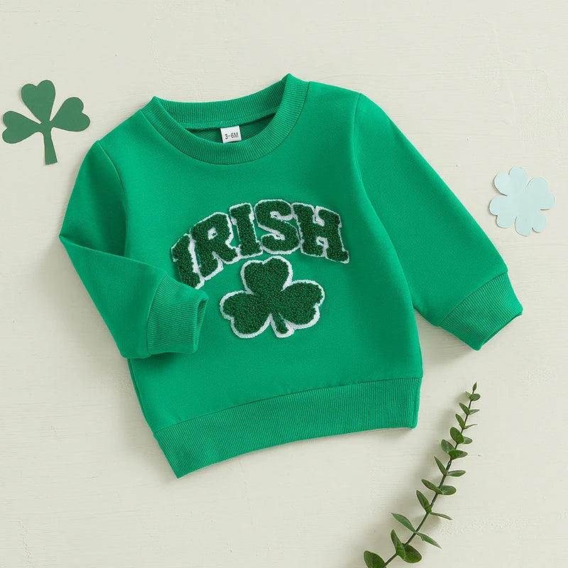 St Patrick s Day Kids Green Shamrock Print Hoodie Toddler Boy Girl Long Sleeve Pullover Irish Clover Sweatshirt Top