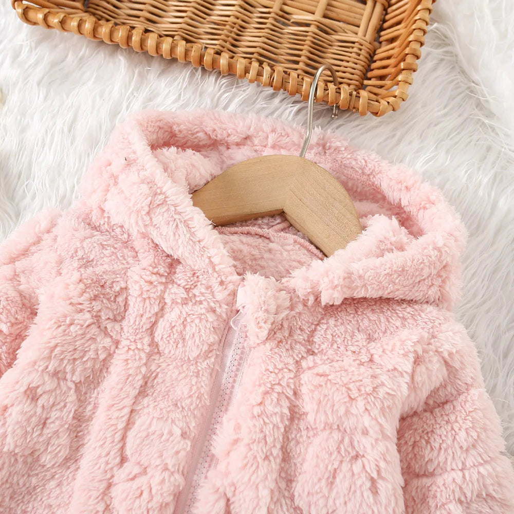 Baby Girl Princess Pink Fleece Jacket With Love Pattern