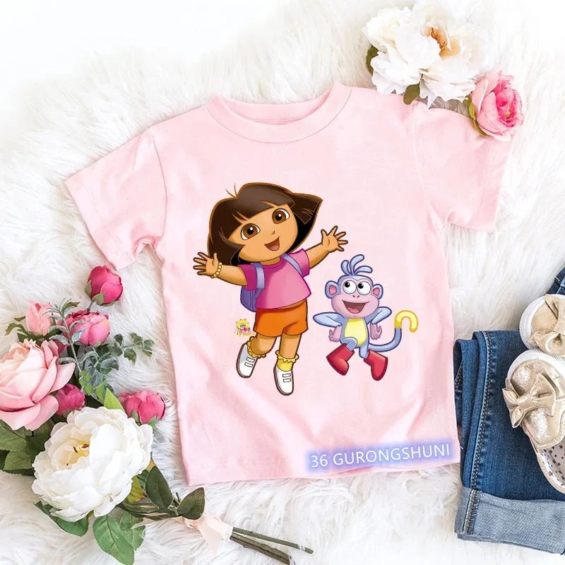 Fashion Kawaii Girls T-Shirt Pink Short-Sleeved Tops