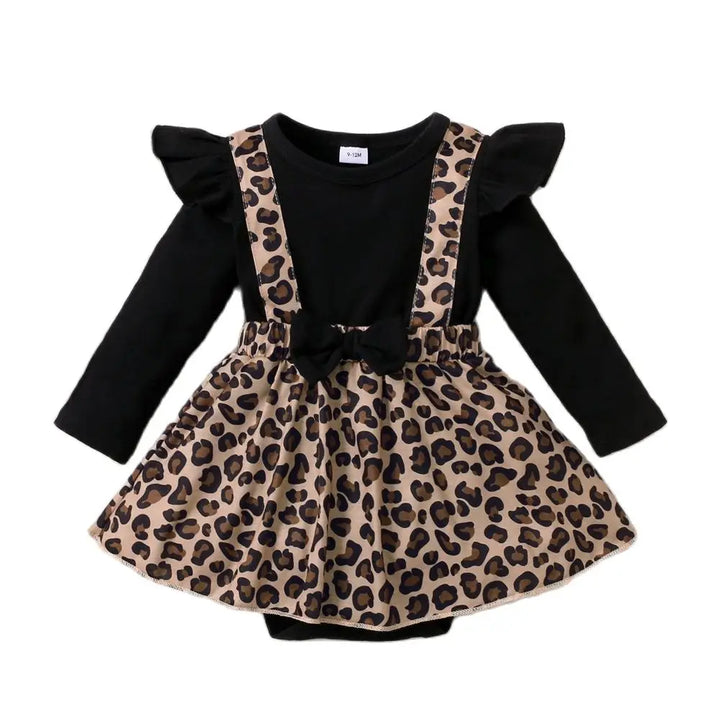 0-18Months Newborn Baby Girl Dress with Bow Long Sleeve Leopard Dresses Onesie Clothing Autumn Infant Fashion Cute Jumpsuit