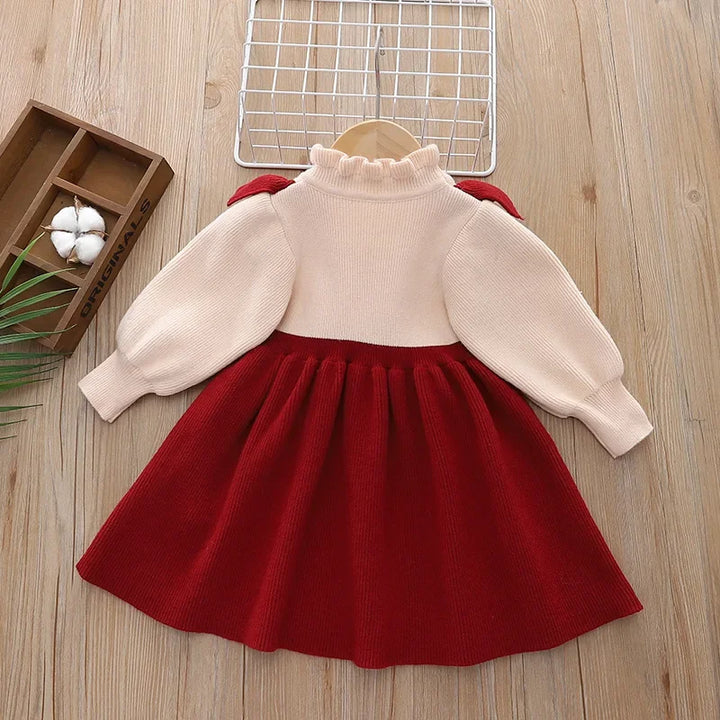 Baby Girl Clothes Knitted Winter Warm Children's Clothes White Lace Top Red Princess Dress Girl One-year-old Christmas Dress