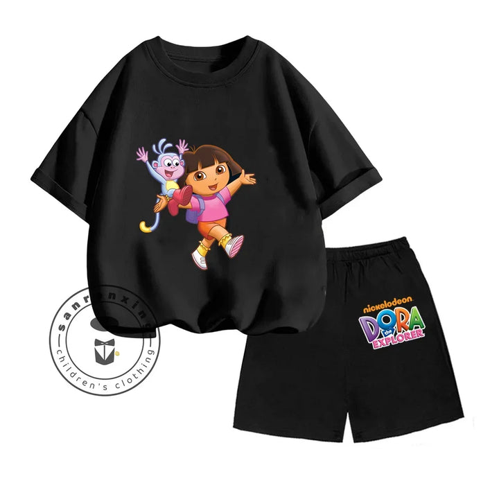 Dora The Explorer Animated Cartoon Print Design Classic O-neck Short Sleeve