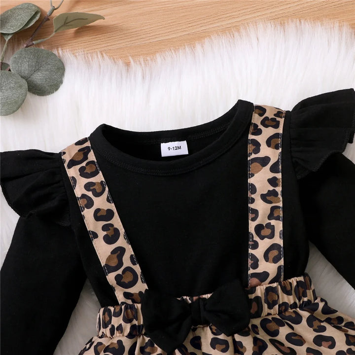 0-18Months Newborn Baby Girl Dress with Bow Long Sleeve Leopard Dresses Onesie Clothing Autumn Infant Fashion Cute Jumpsuit