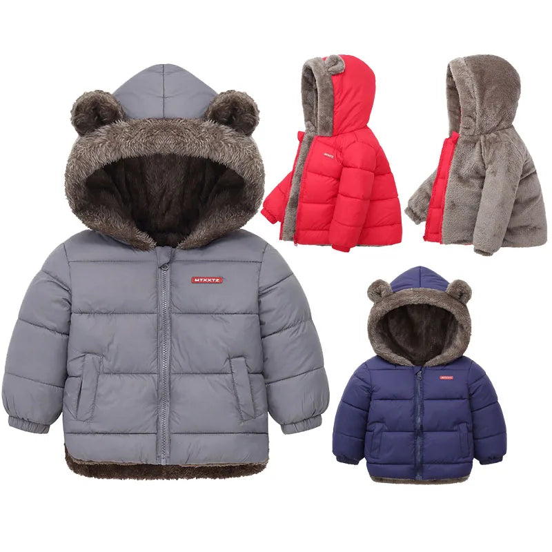 Baby Boys Girls Jacket Hooded Cotton Outerwear Children's Thick Fleece Coat Cashmere Padded Jackets Winter Boys Girls Warm Coats