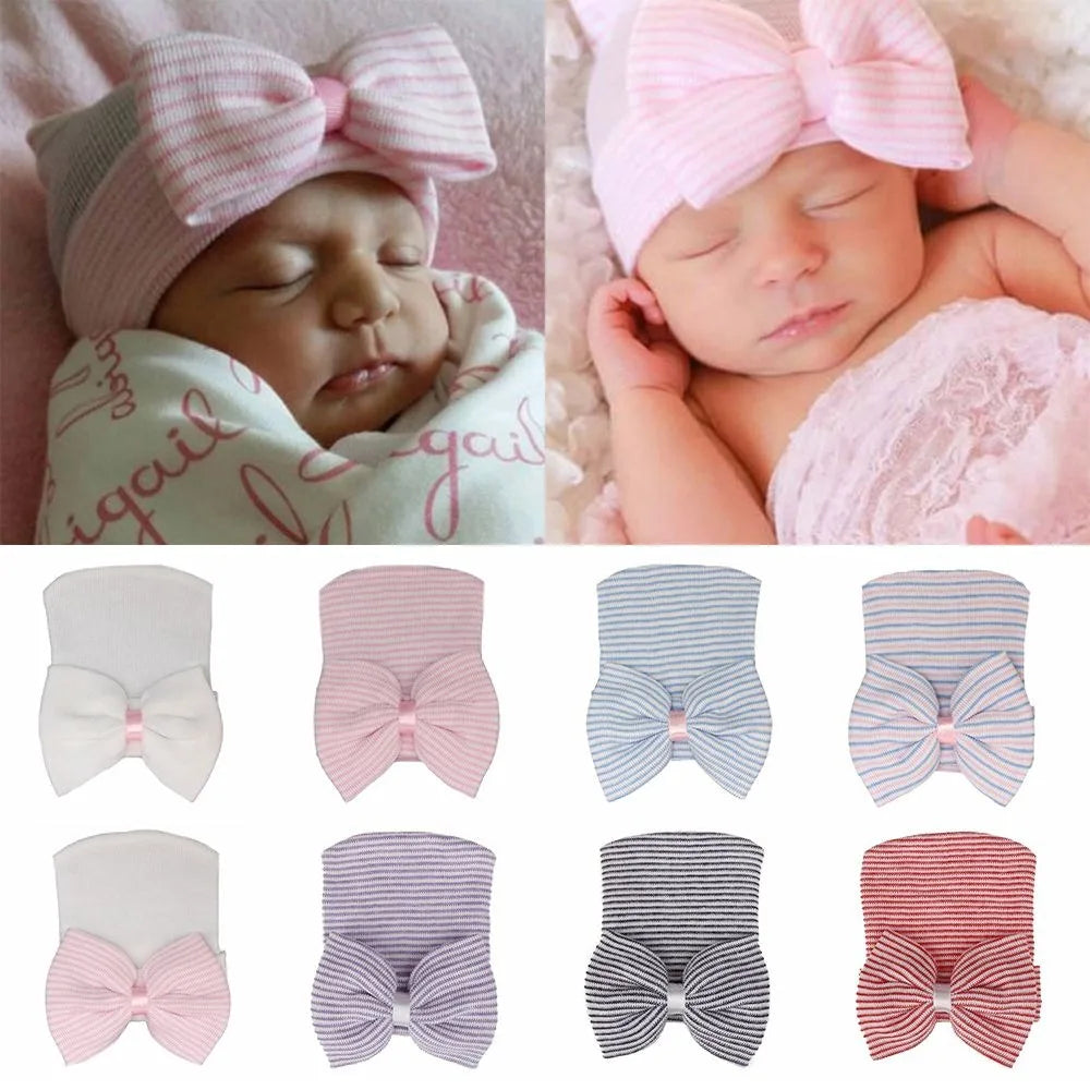 Newborn Hospital Hat Baby Hats Nursery Beanie Cap with Bow Cute