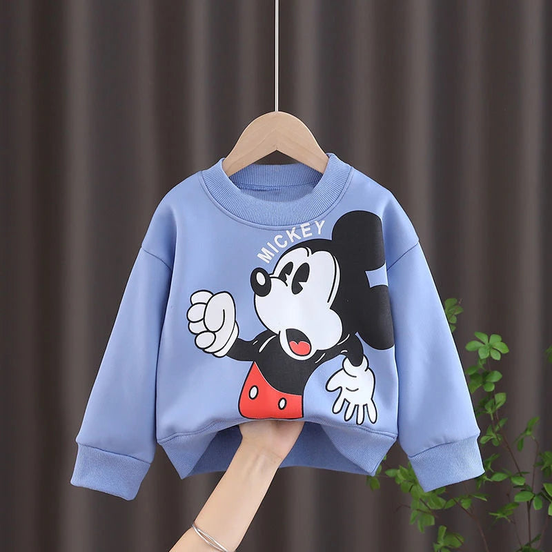 Mickey Long Sleeve Tops Base Shirt Loose Fashion Baby Round Collar Sweatshirt Hoodie Children Spring Autumn Clothing 0 1 2 3 4Y