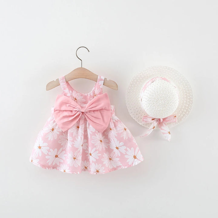 Summer Newborn Baby Clothes Toddler Girl Clothes Cotton Beach Suspender Dress+Sun Hat Princess Dresses2 Pcs