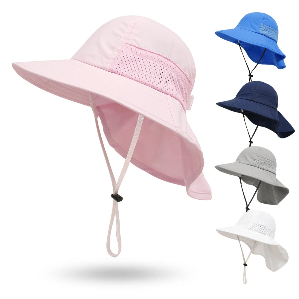 Neck Kids Bucket Hats for Girls Boys Adjustable 6M-6Y