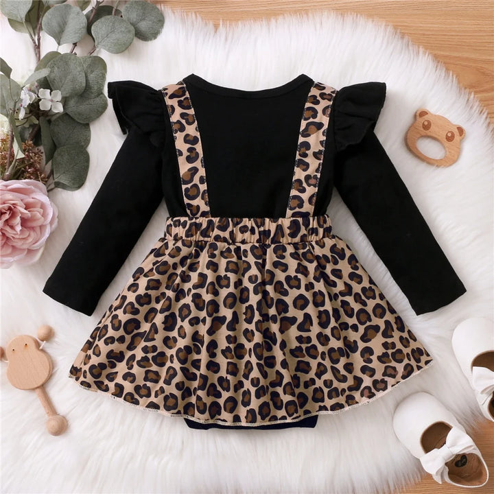 0-18Months Newborn Baby Girl Dress with Bow Long Sleeve Leopard Dresses Onesie Clothing Autumn Infant Fashion Cute Jumpsuit