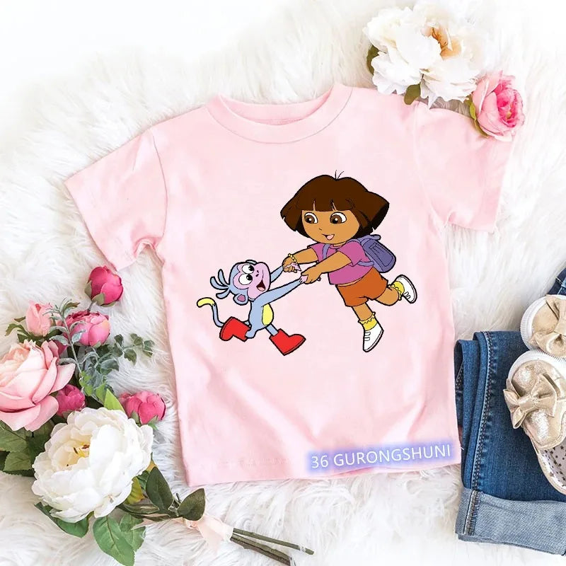 Fashion Kawaii Girls T-Shirt Pink Short-Sleeved Tops