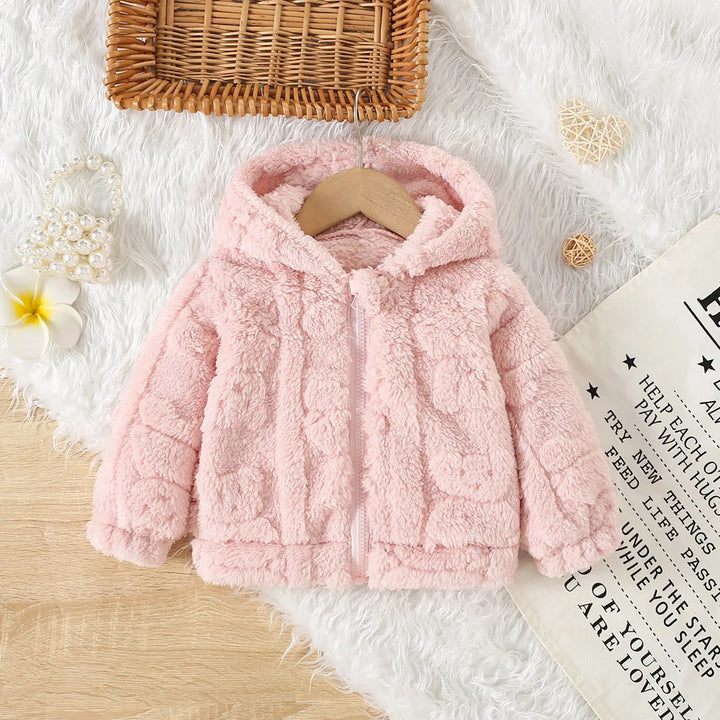 Baby Girl Princess Pink Fleece Jacket With Love Pattern