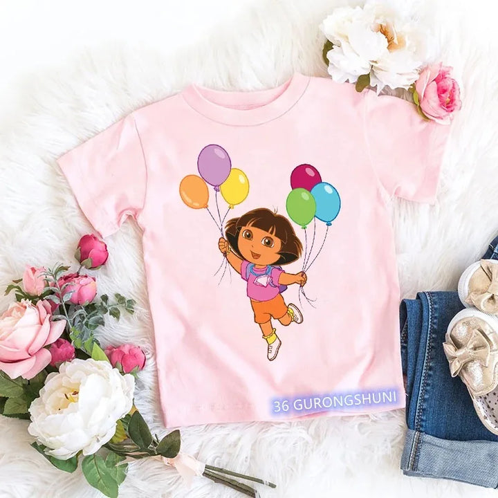 Fashion Kawaii Girls T-Shirt Pink Short-Sleeved Tops