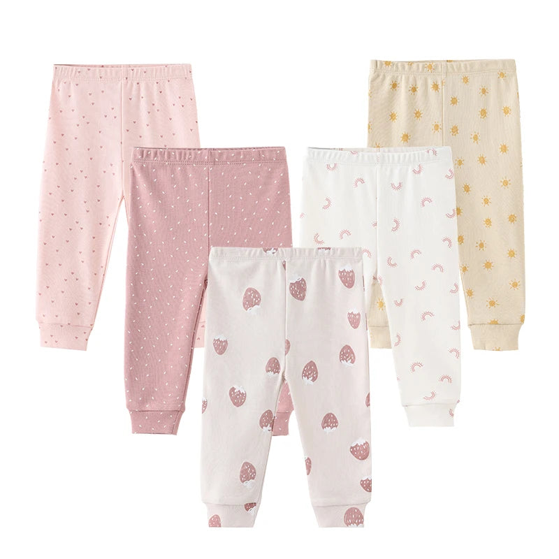 Kiddiezoom 5 Pcs Cute Fashion Baby Boy Girl Pants 0-12Months Cotton Soft Newborn Leggings