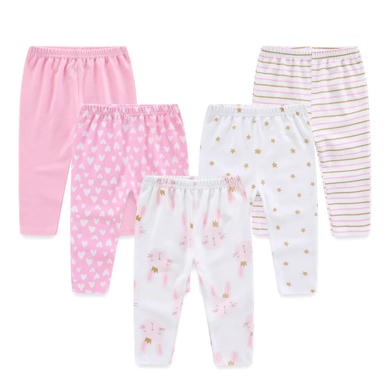 Kiddiezoom 5 Pcs Cute Fashion Baby Boy Girl Pants 0-12Months Cotton Soft Newborn Leggings