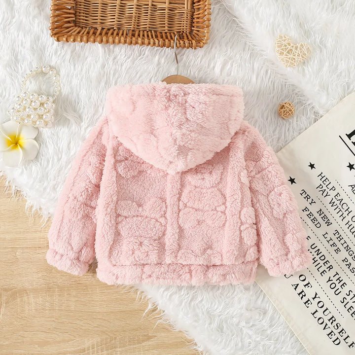 Baby Girl Princess Pink Fleece Jacket With Love Pattern