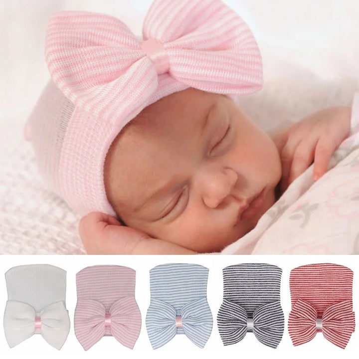 Newborn Hospital Hat Baby Hats Nursery Beanie Cap with Bow Cute