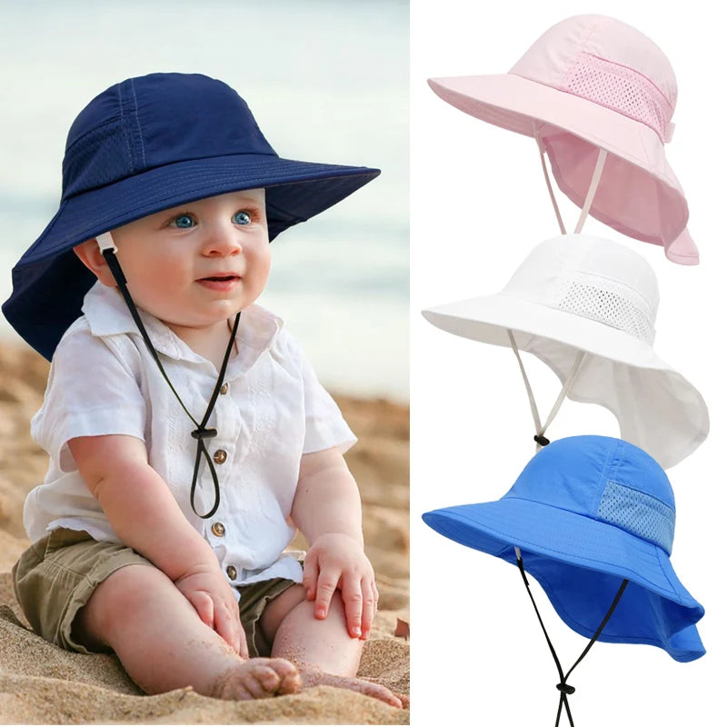 Neck Kids Bucket Hats for Girls Boys Adjustable 6M-6Y