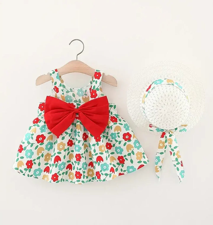 Summer Newborn Baby Clothes Toddler Girl Clothes Cotton Beach Suspender Dress+Sun Hat Princess Dresses2 Pcs