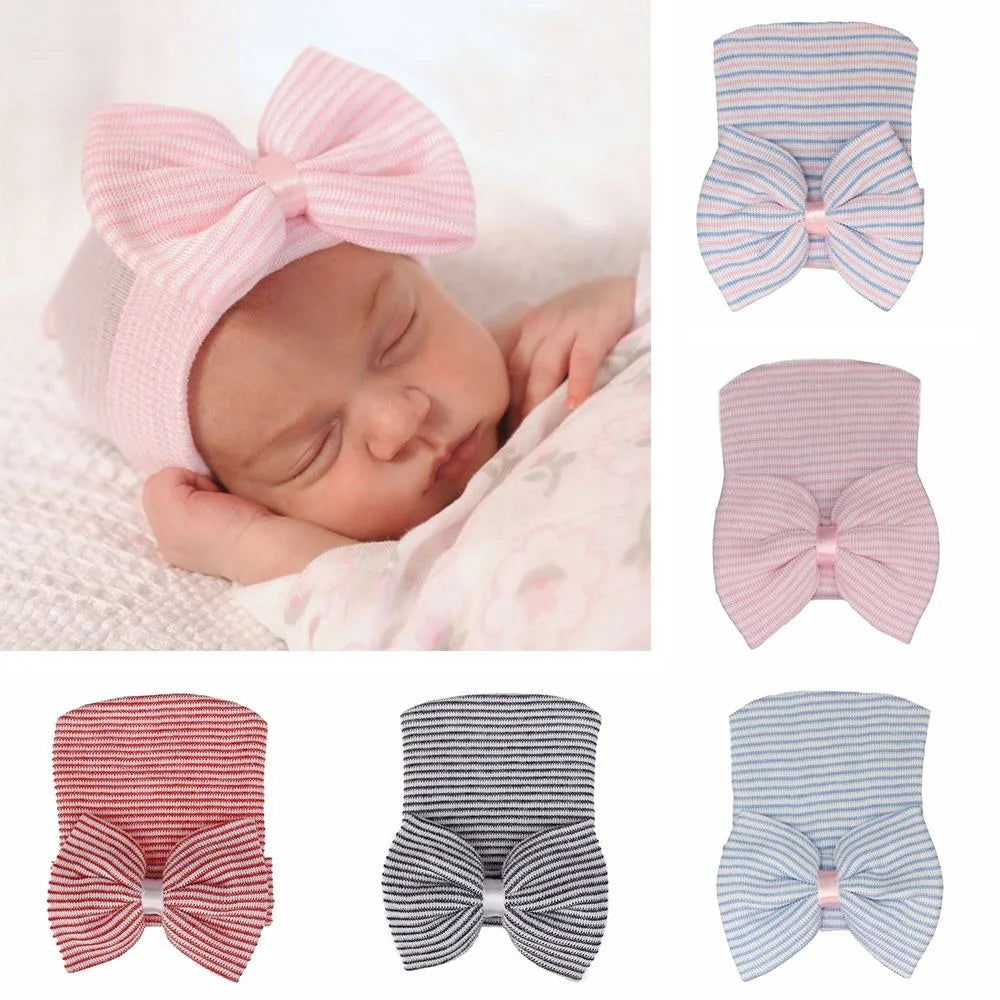 Newborn Hospital Hat Baby Hats Nursery Beanie Cap with Bow Cute