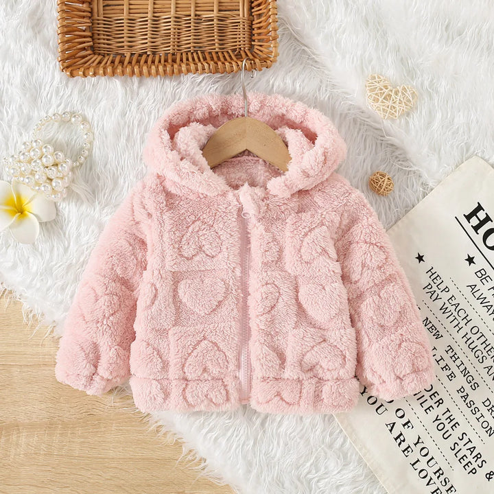 Baby Girl Princess Pink Fleece Jacket With Love Pattern